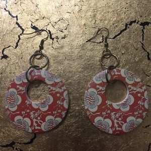 Orange and cream round earrings